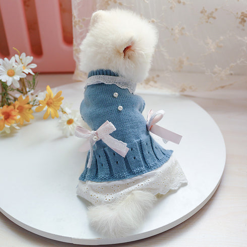 Two Bowknots Elegant Sweater Dress